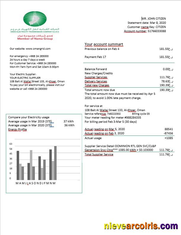 Oman Oman Electricity Transmission Company electricity bill